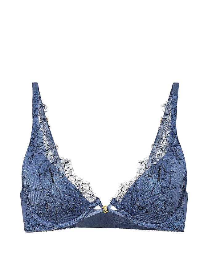 Denim Rose Lace Lightly Lined Plunge Bra image number 2