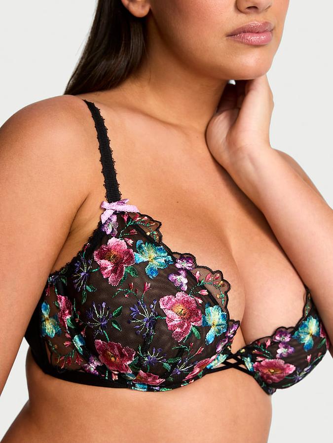 Dark Blossom Embroidery Unlined Low-Cut Demi Bra image number 3