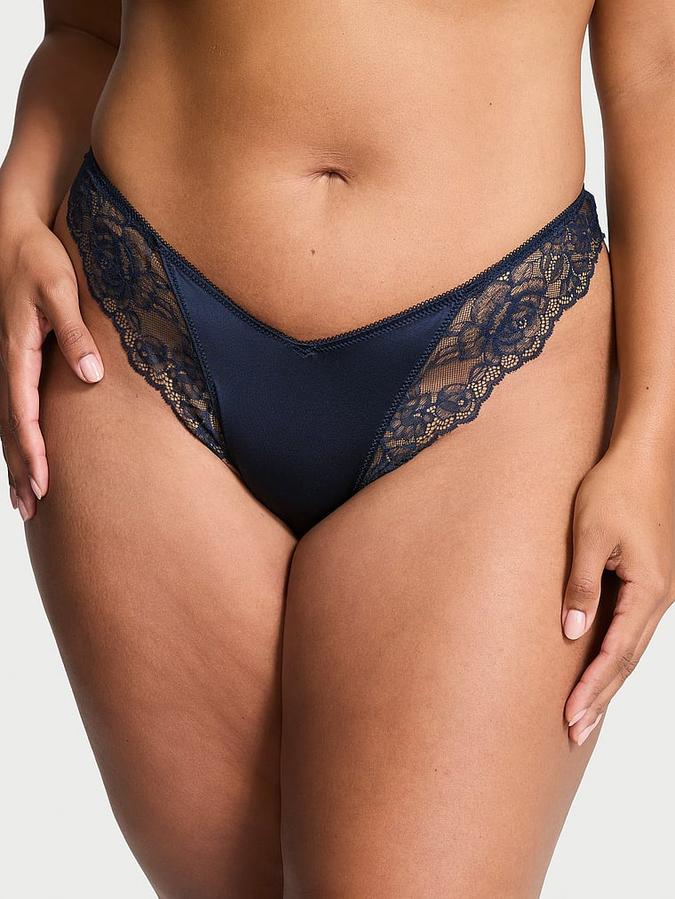 Rose Lace-Trim High-Leg Thong Panty image number 0