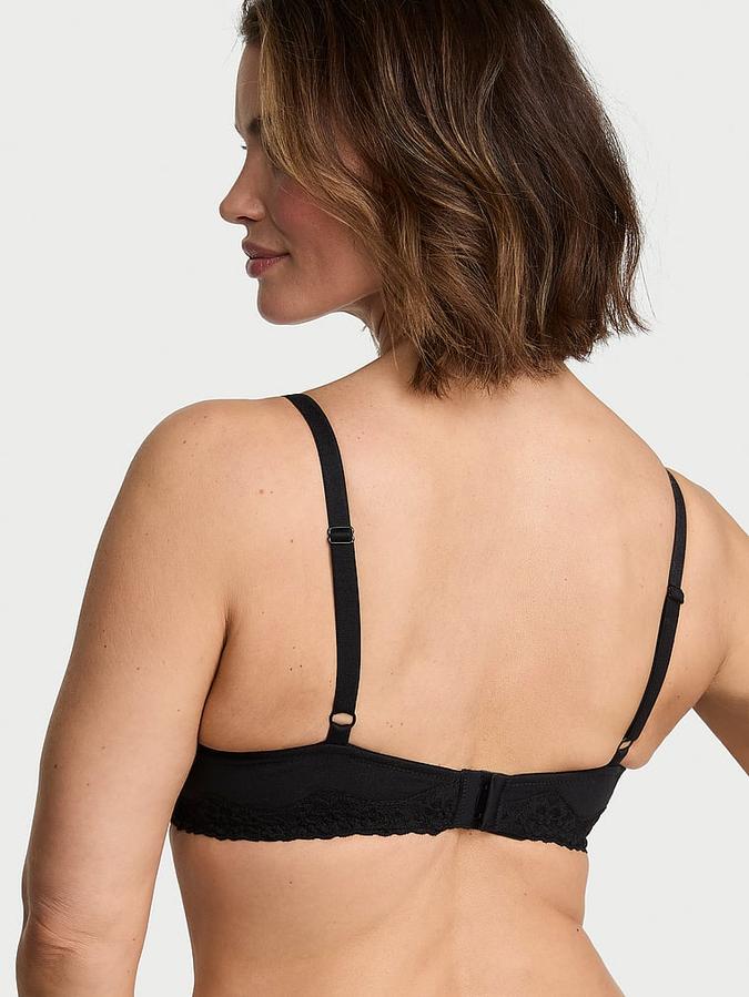 Cotton Lace-Trim Lightly Lined Wireless Bra