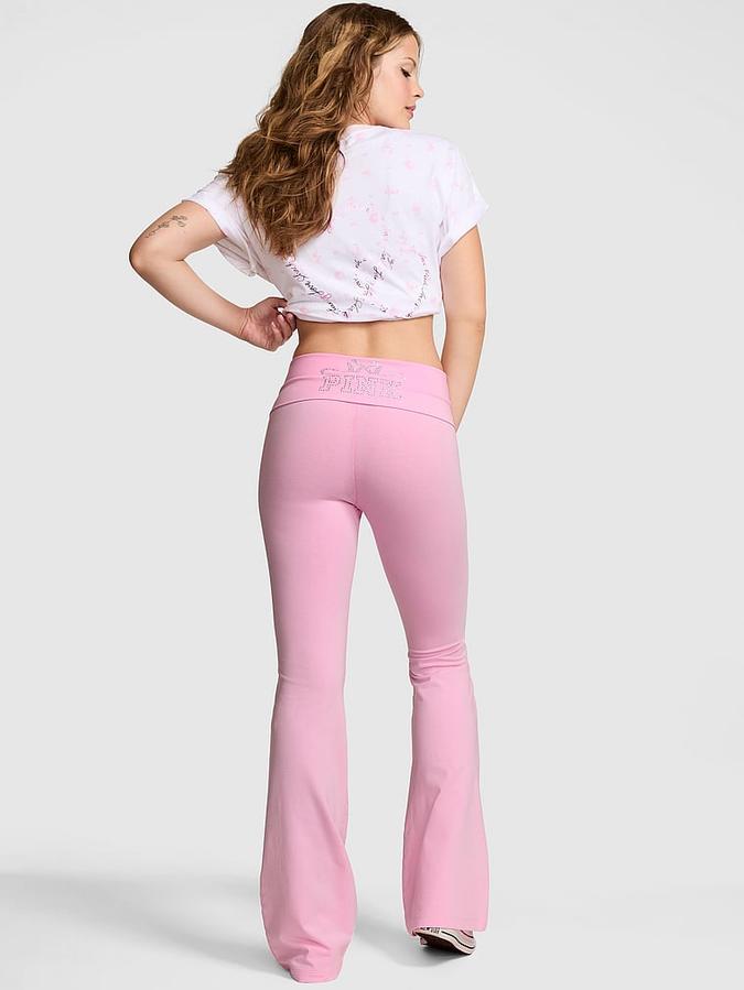 Pink PINK x LoveShackFancy Cotton Foldover Flare Leggings PINK x LoveShackFancy Cotton Foldover Flare Leggings