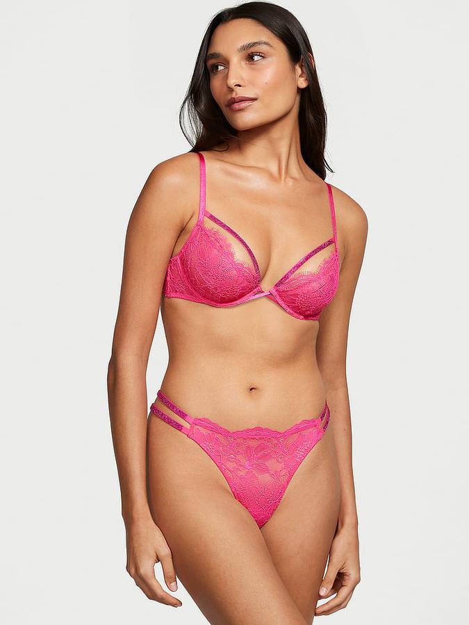 Shine Strappy Unlined Lace Low-Cut Demi Bra image number 3