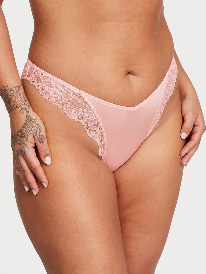 Lace-Trim High-Leg Thong Panty image number 0