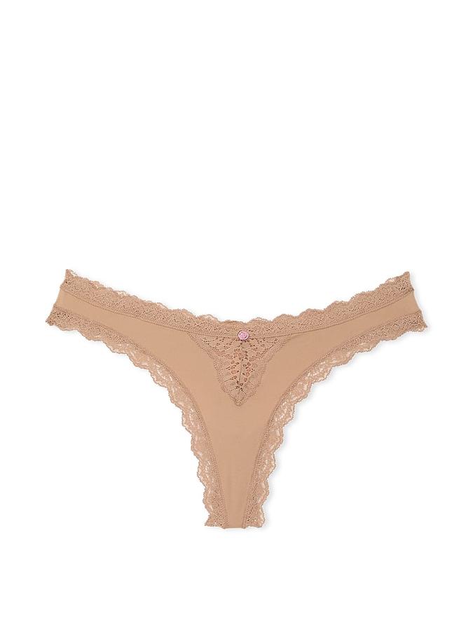 Lace-Trim Thong Panty image number 1