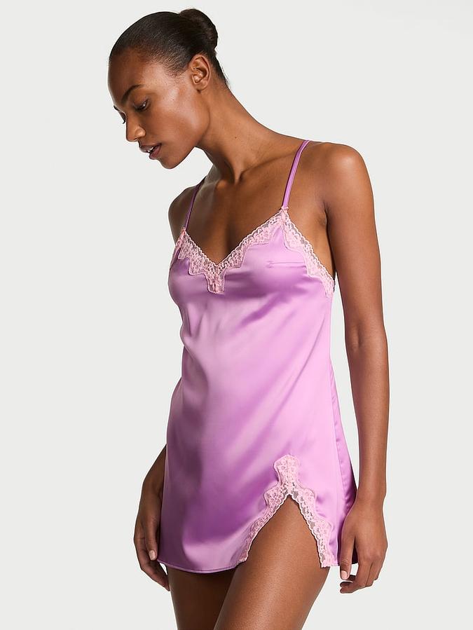 Tease Satin Lace-Trim Mini Slip