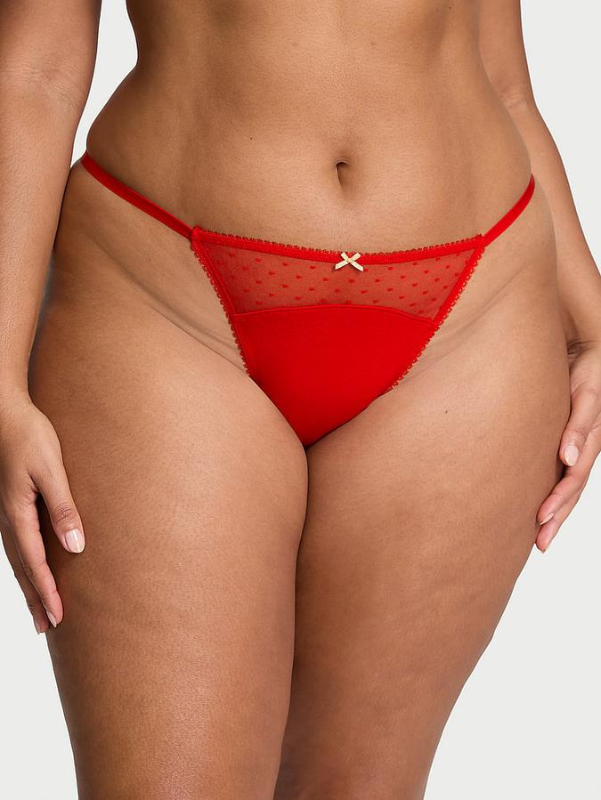 Stretch Cotton Dot Mesh V-String Panty image number 0