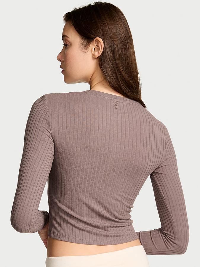 Modal Wide-Rib Long-Sleeve Short Lounge Set image number 1