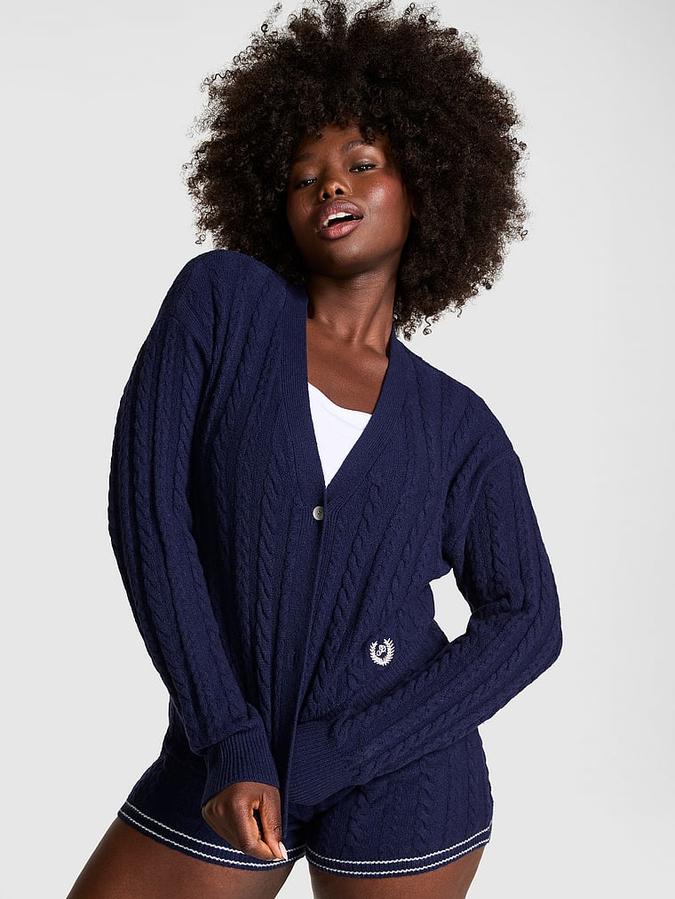 Collegiate Cable-Knit Cropped Cardigan image number 0