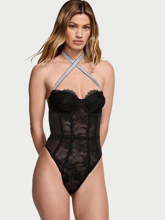 Shine Strap Halter Lace Teddy image number 0