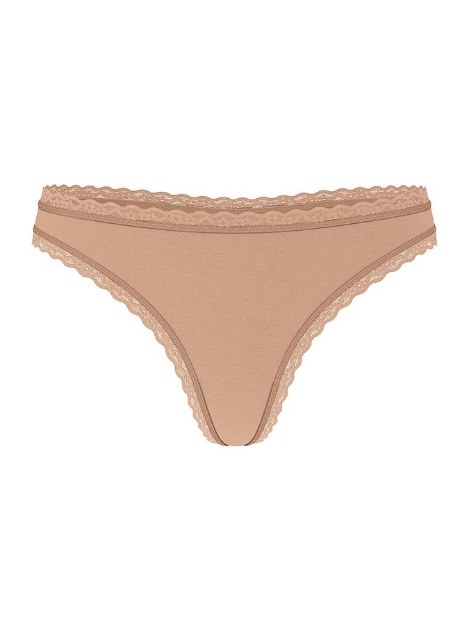 Stretch Cotton Lace-Waist Thong Panty image number 0