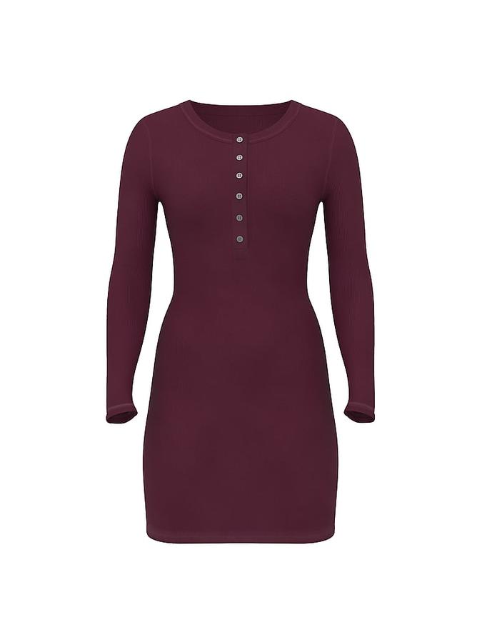 Vintage Ribbed Henley Long-Sleeve Dress image number 2