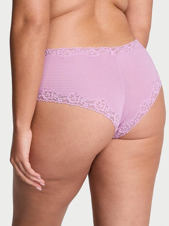 Cotton Shadow Stripe Lace-Waist Cheeky Panty