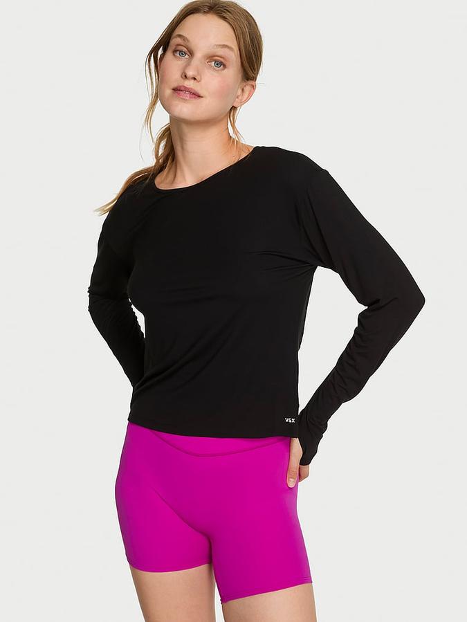 VSX Drapey Knit Long-Sleeve Open-Back Tee