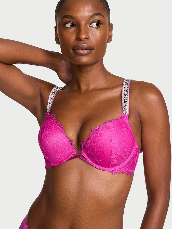 Bombshell Add-2-Cups Shine Strap Rose Lace Push-Up Bra