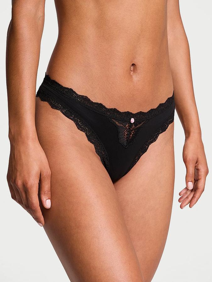 Lace-Trim Thong Panty image number 3