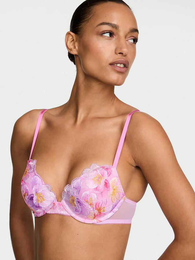 Watercolor Embroidery Push-Up Bra