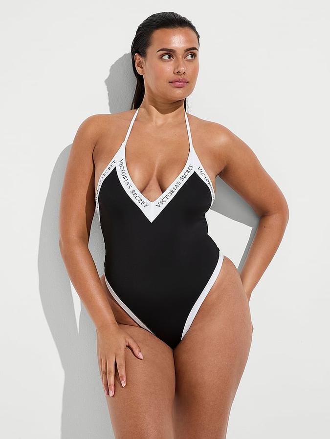 VS Iconic Logo Plunge One-Piece Swimsuit