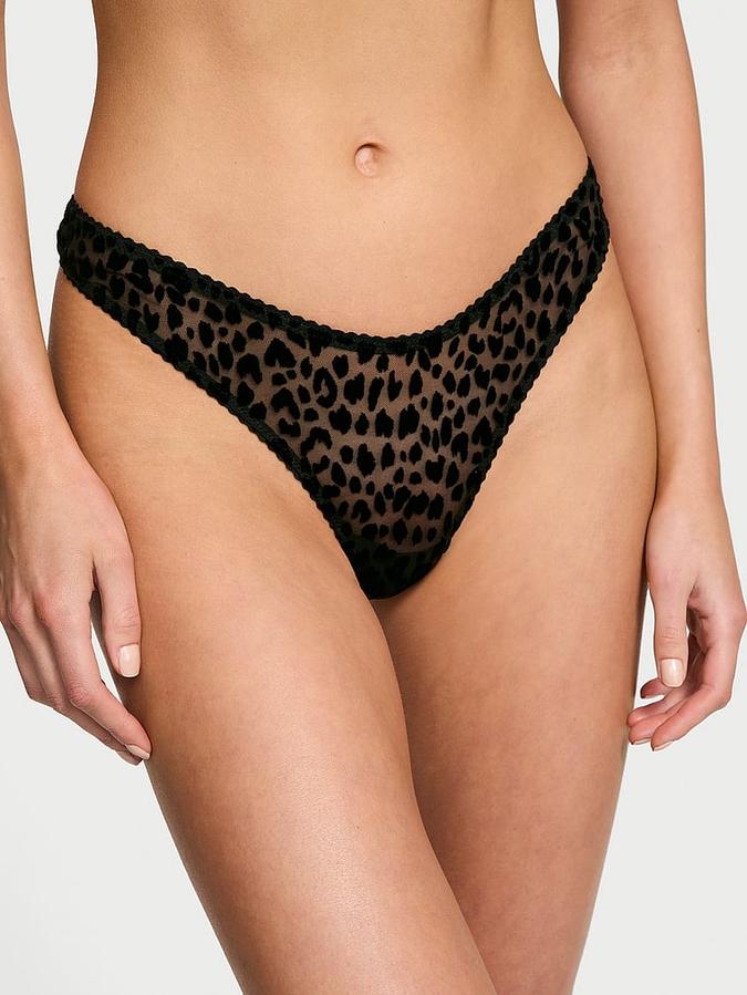 Flocked Leopard High-Leg Thong Panty image number 0