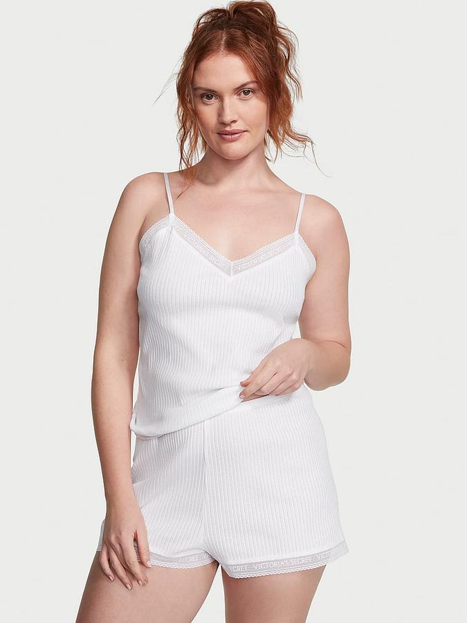 Lace-Trim Pointelle Cami & Shorts Set image number 0
