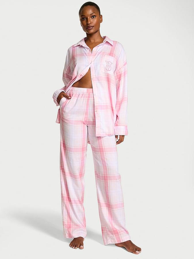 Modal-Cotton Gingham Long Pajama Set