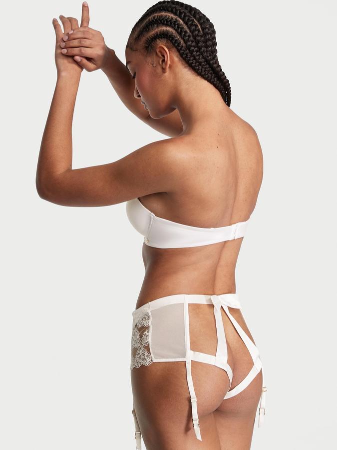 Heart Embroidery Open Back Garter Panty