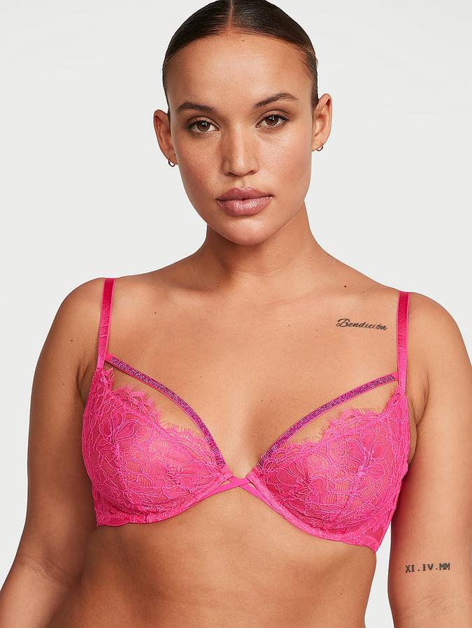 Shine Strappy Unlined Lace Low-Cut Demi Bra image number 0
