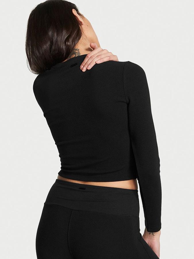 Double Waffle Knit Twist-Front Long-Sleeve Top image number 1