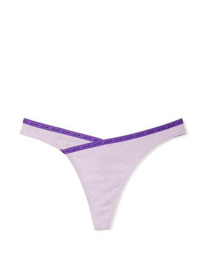 Buy Rib Logo Cotton Thong Panty Online