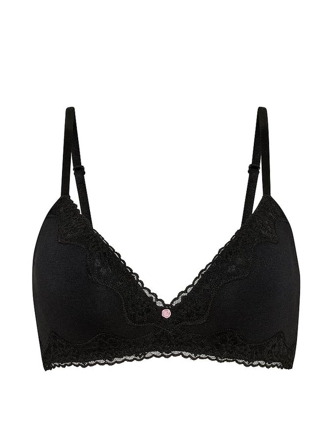 Cotton Lace-Trim Lightly Lined Wireless Bra image number 2