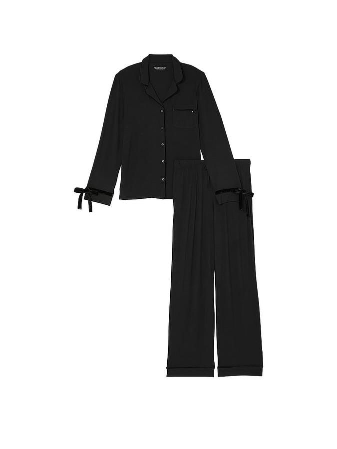 Modal Soft Velvet-Trim Long Pajama Set image number 2