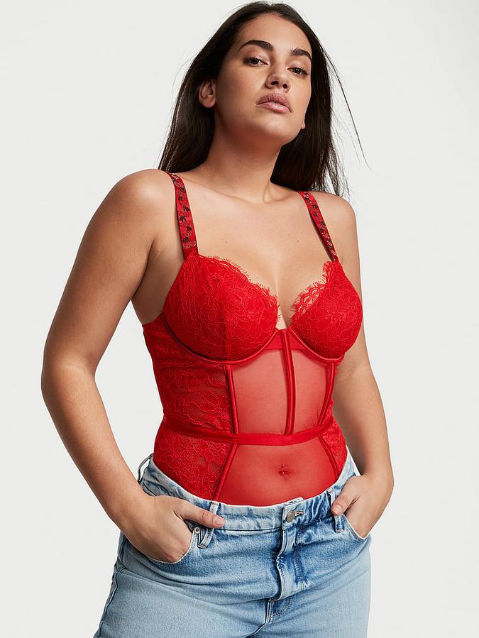 Shine Strap Unlined Lace & Mesh Teddy image number 3