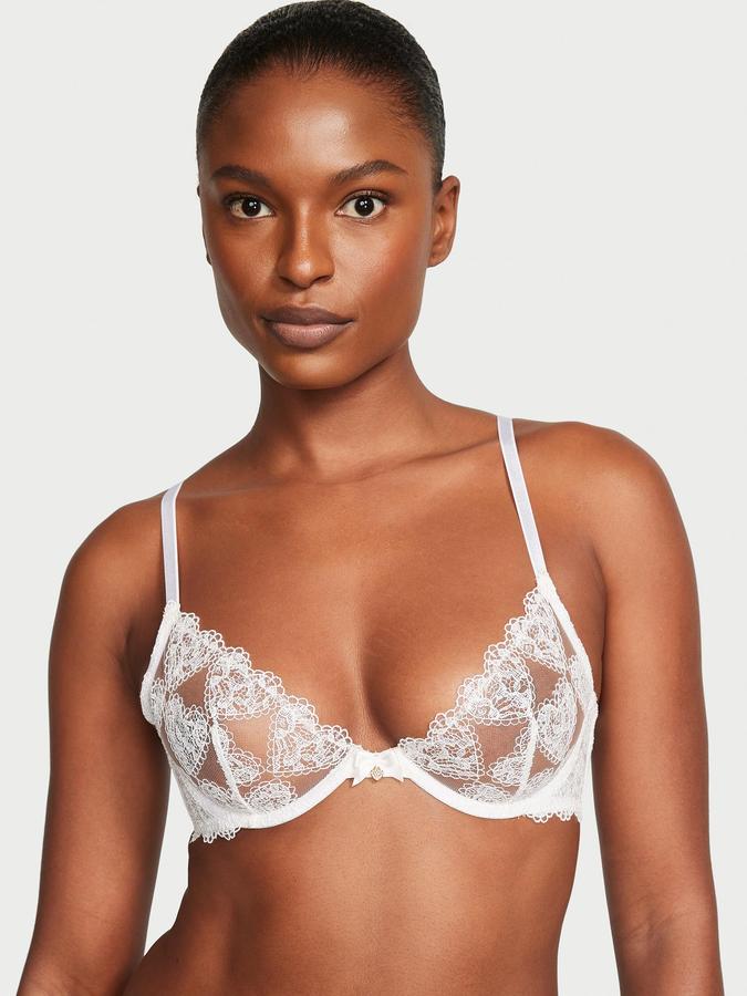 Heart Embroidery Low-Cut Demi Bra image number 0