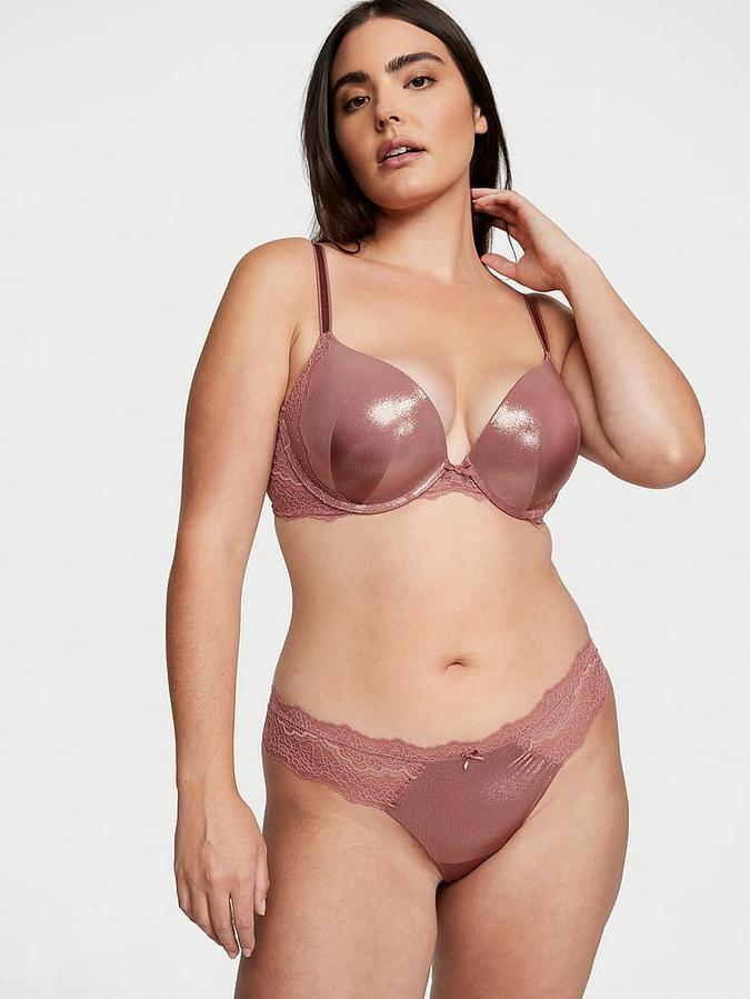 Lace-Trim Smooth Shimmer Thong Panty image number 2