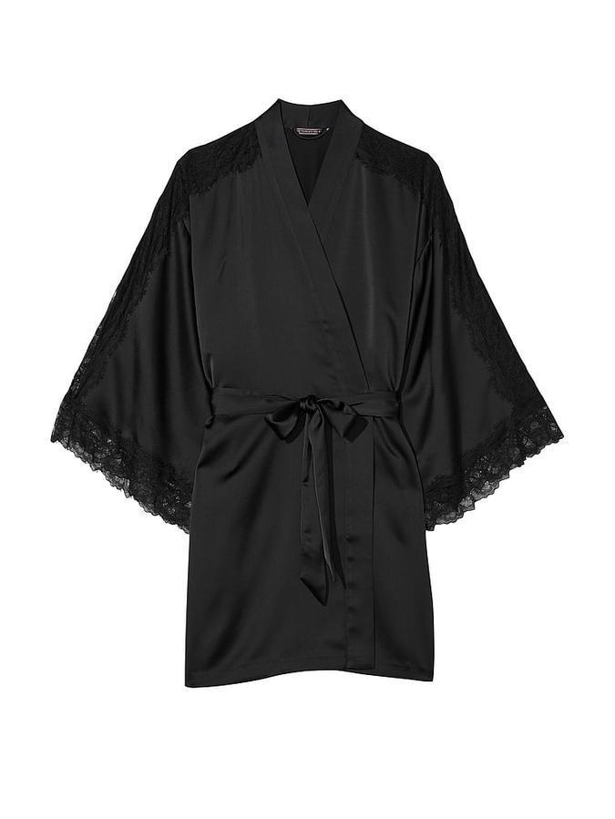 Luxe Satin Lace Inset Robe Luxe Satin Lace Inset Robe image number 2