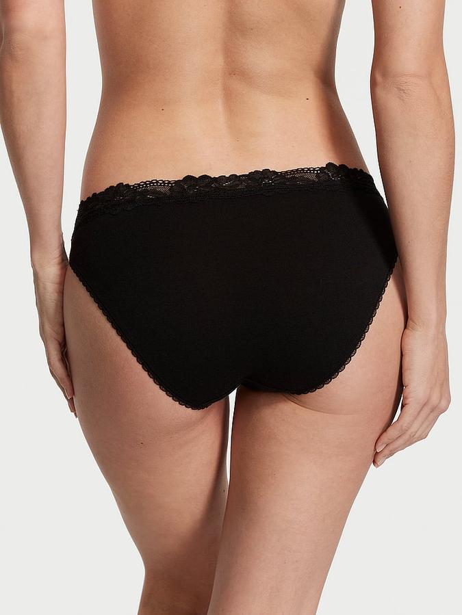 Stretch Cotton Lace-Waist Bikini Panty image number 1