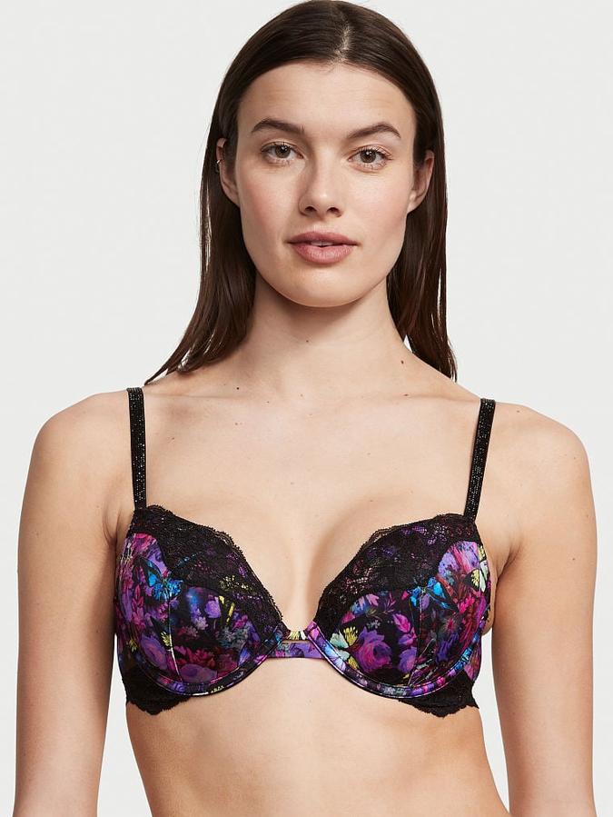 Shine Strap Lace Trim Push-Up Bra image number 0