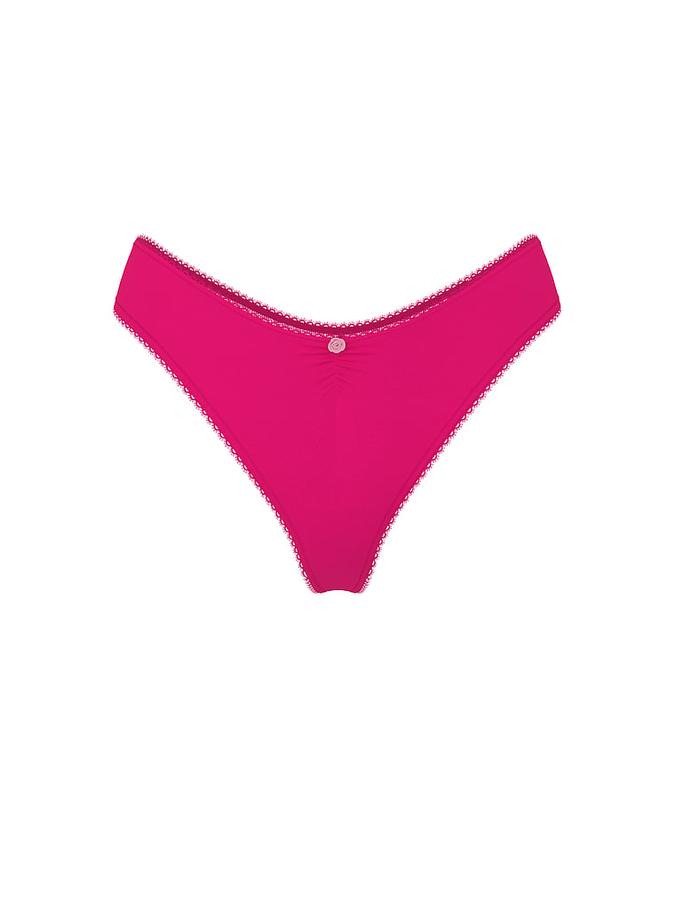 Stretch Cotton Heart Lace High-Leg Scoop Thong Panty image number 2