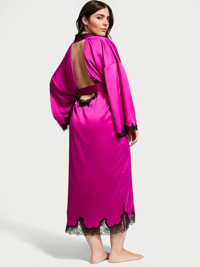 Buy Satin & Rose Lace Open-Back Long Robe Online | Victoria's Secret India