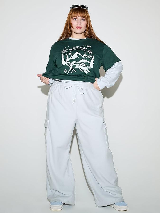 PINK Micro Fleece Wide-Leg Cargo Pants image number 3