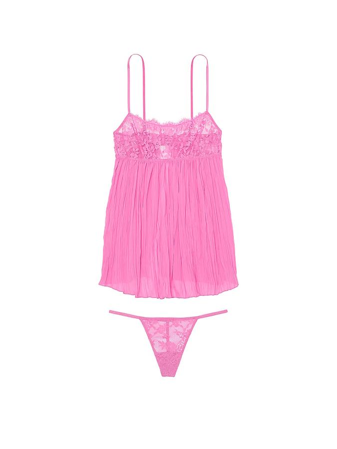 Victoria's Secret Dream Lace Pleated Babydoll Set image number 2