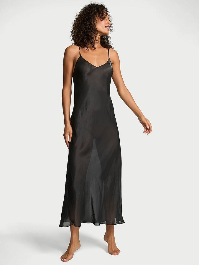 Luxe Sheer Satin Long Slip Dress image number 0