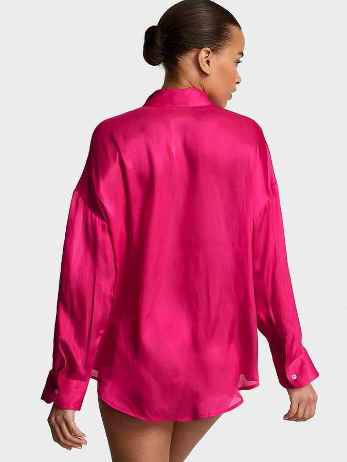 Luxe Sheer Satin Button-Front Shirt