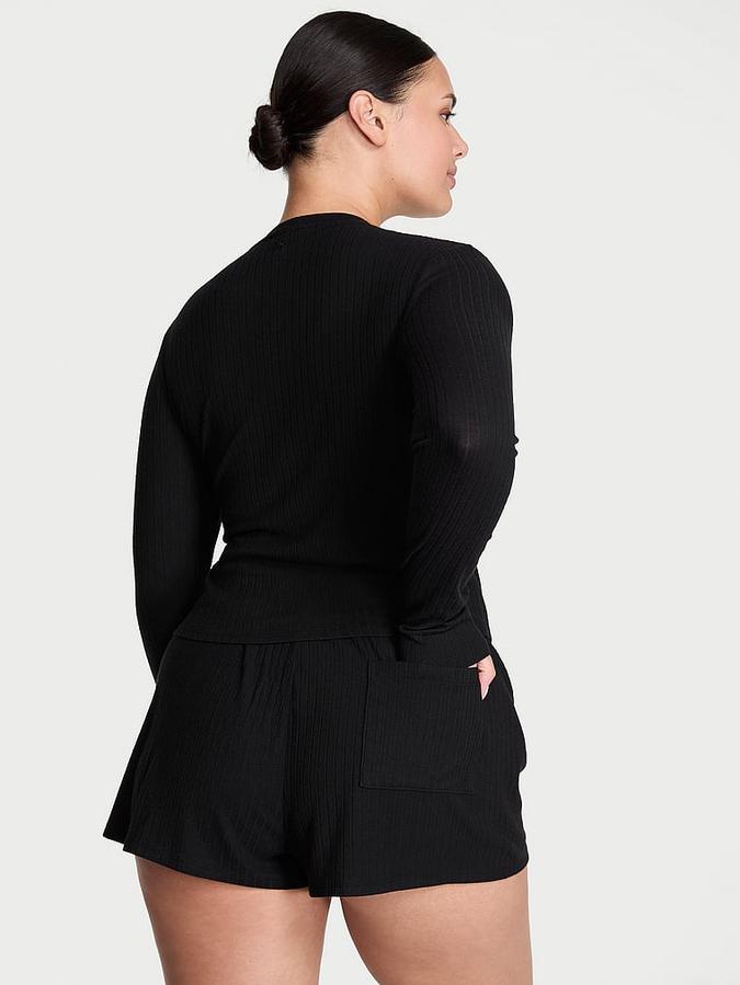 Modal Wide-Rib Long-Sleeve Short Lounge Set image number 1