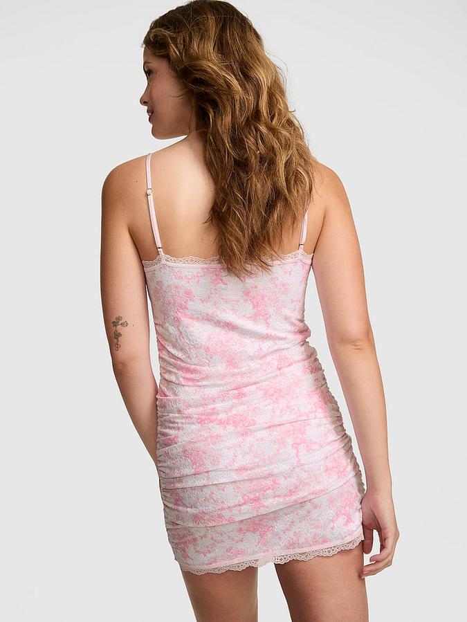 PINK x LoveShackFancy Ruched Lace Mini Dress image number 1