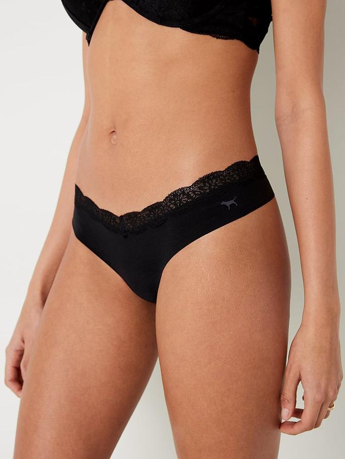 No-Show Lace-Trim Thong Panty image number 2