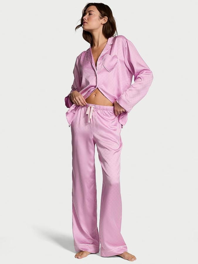 Glazed Satin Heart Long Pajama Set