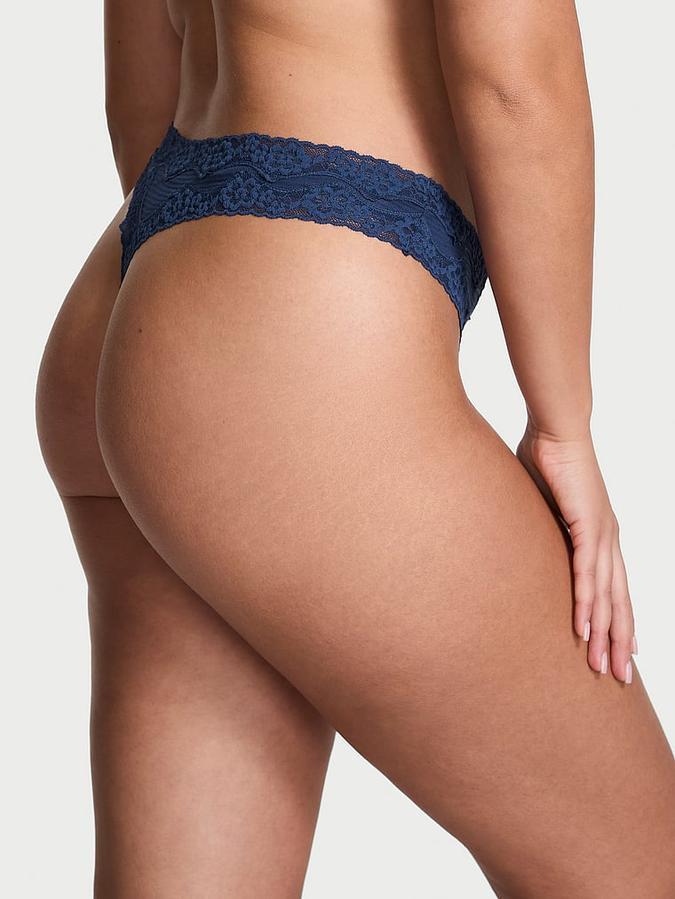 Cotton Shadow Stripe Lace-Waist Thong Panty