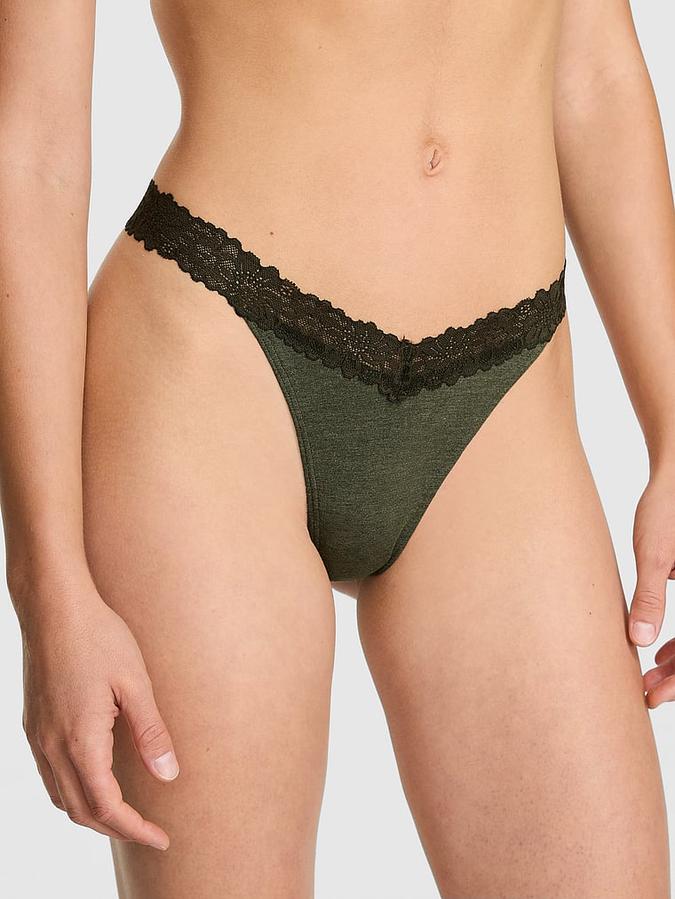 Cotton Lace-Trim Thong Panty