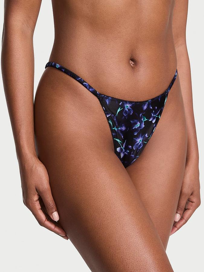 Satin Lace-Back Thong Panty image number 0