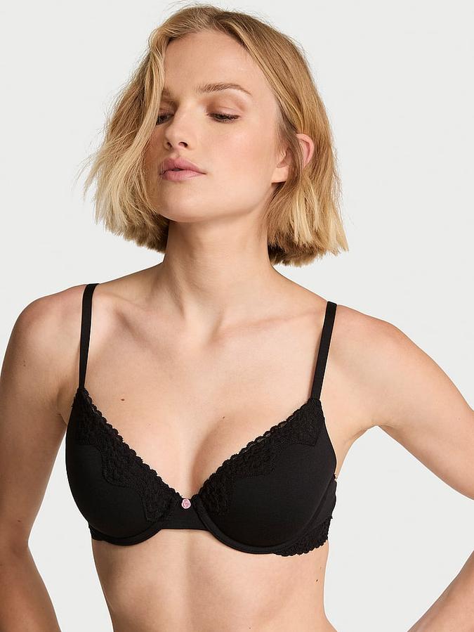 Cotton Lace-Trim Lightly Lined Demi Bra